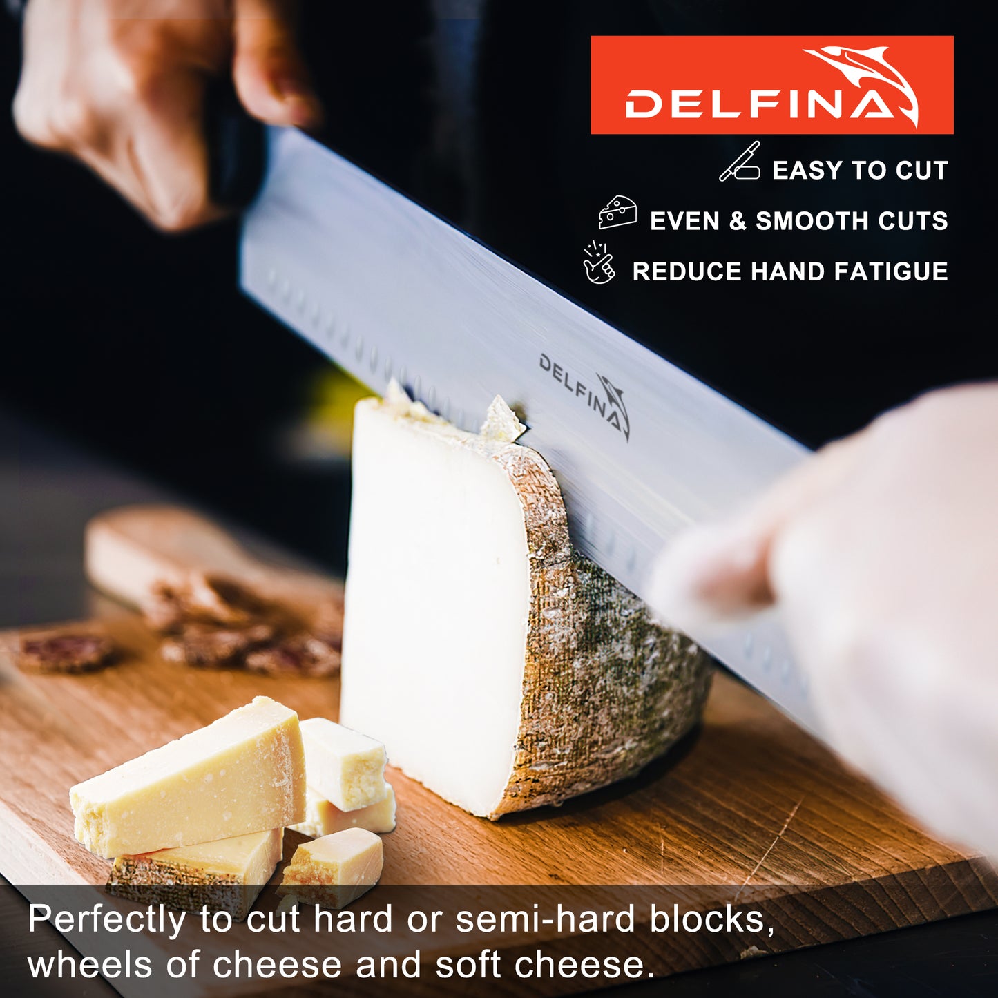 DELFINA 15 インチ ダブルハンドル チーズナイフ ブレードプロテクター付き