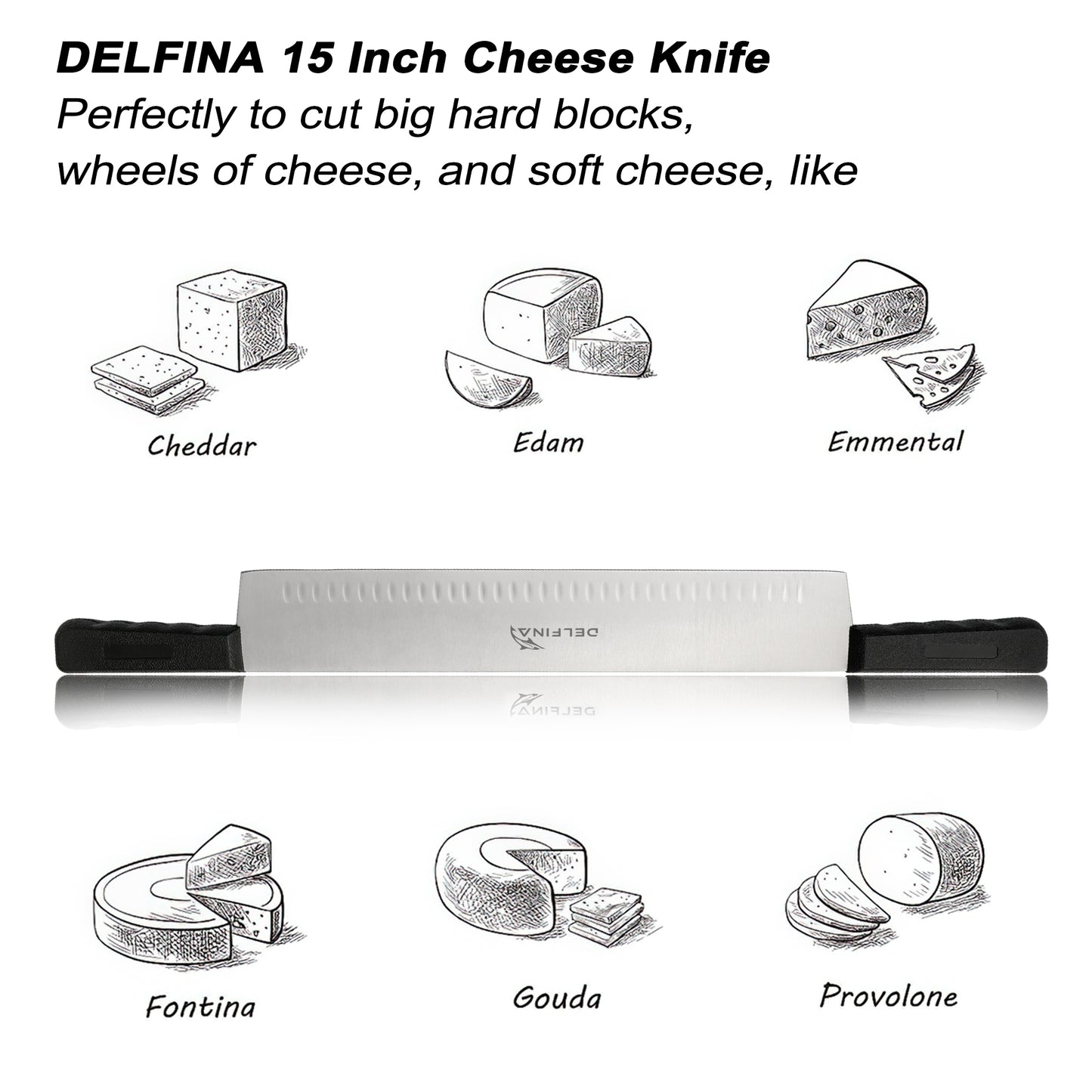 DELFINA 15 インチ ダブルハンドル チーズナイフ ブレードプロテクター付き